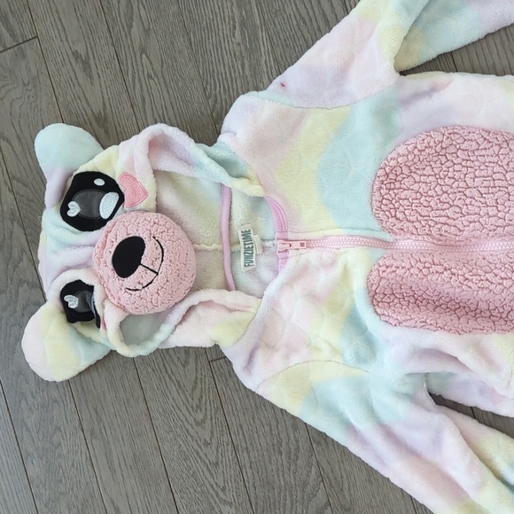 Onzie Kids Pastel Bear Footie Cozy Pajamas Lounge Wear Sz 7-8 Excellent Conditio - Picture 5 of 5
